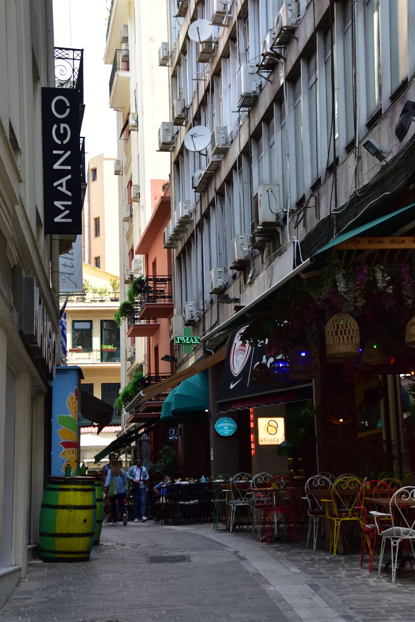 Crowded streets with restaurants